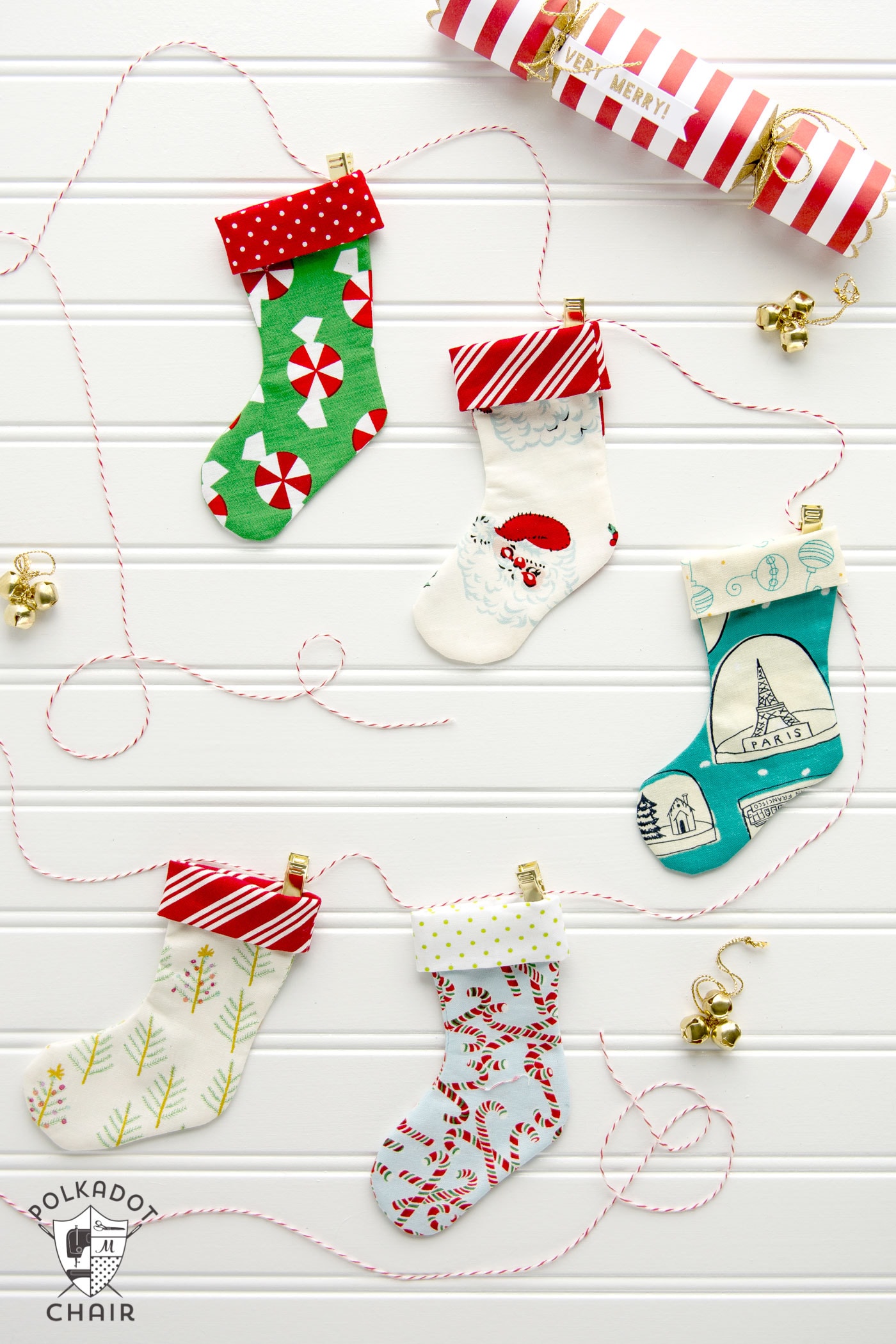 Mini Christmas Stocking Garland Sewing tutorial by Melissa of polkadotchair.com