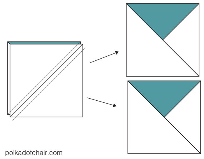 The January Block of the Month on polkadotchair.com - Learn how to make a simple turnstile quilt block - complete one quilt block each month to make yourself a quilt!