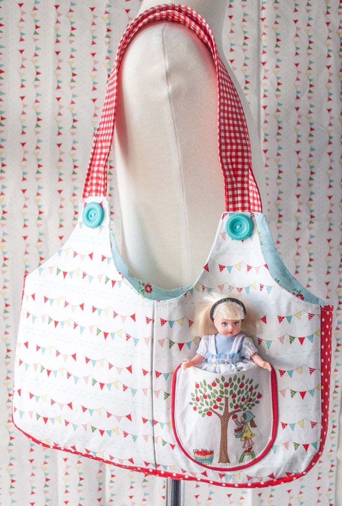 Sewing Pattern for Ruby Lou Bag, a cute tote bag pattern for little girl . Love the front pocket!