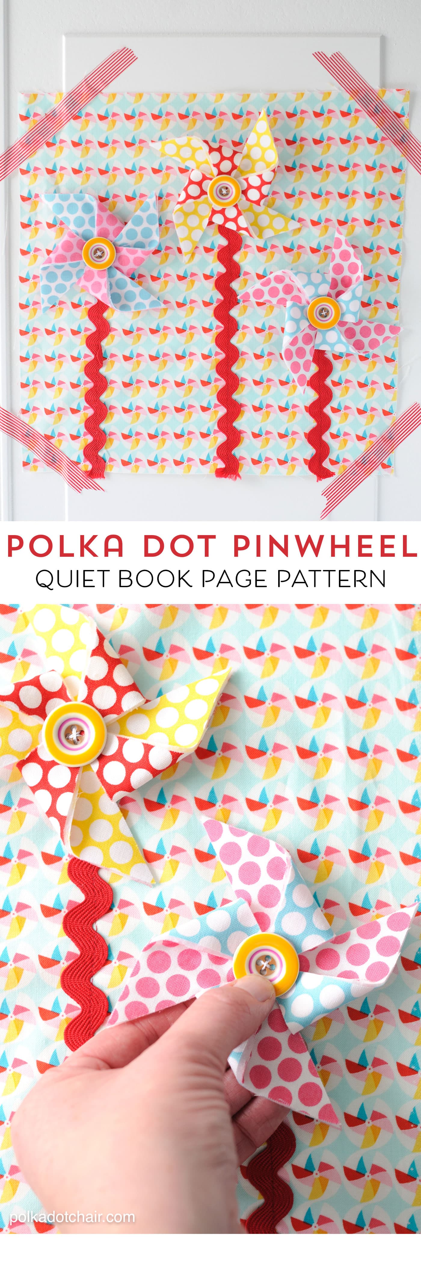 Sewing Pattern for a quiet book page with snap on pinwheels.
