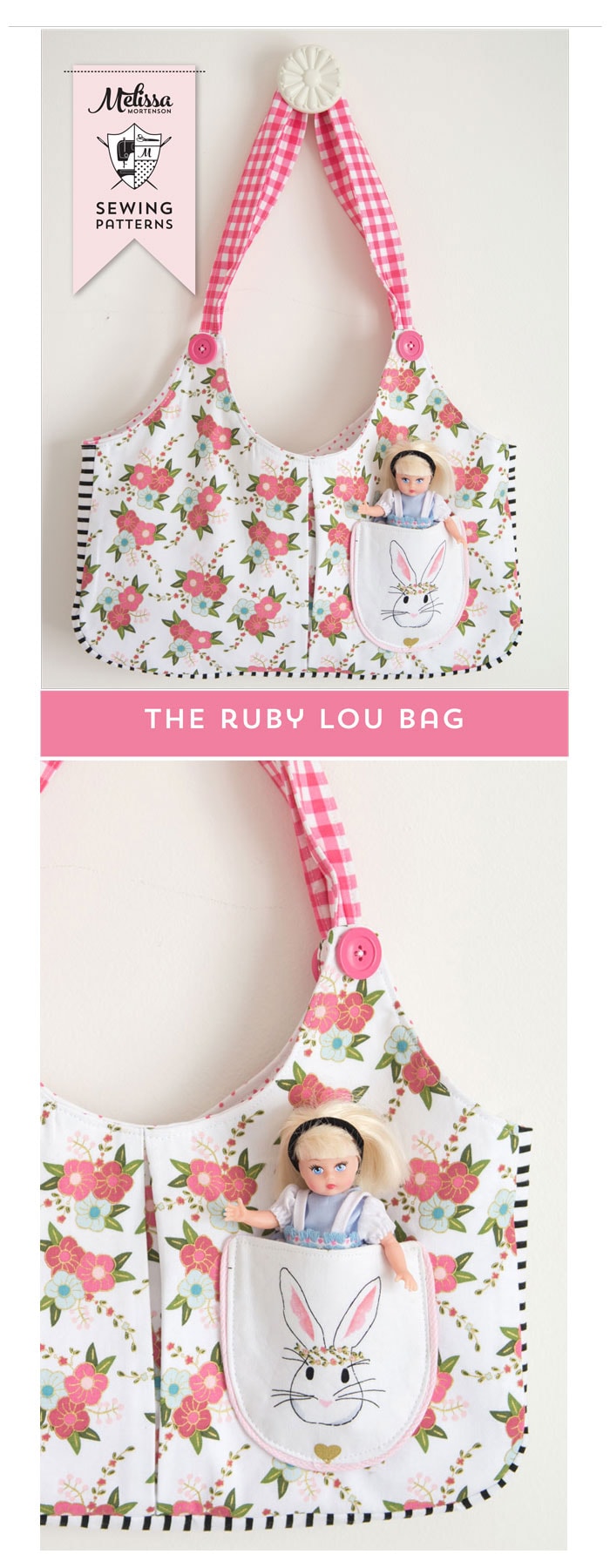 Sewing Pattern for Ruby Lou Bag, a cute tote bag pattern for little girls. Love the front pocket!