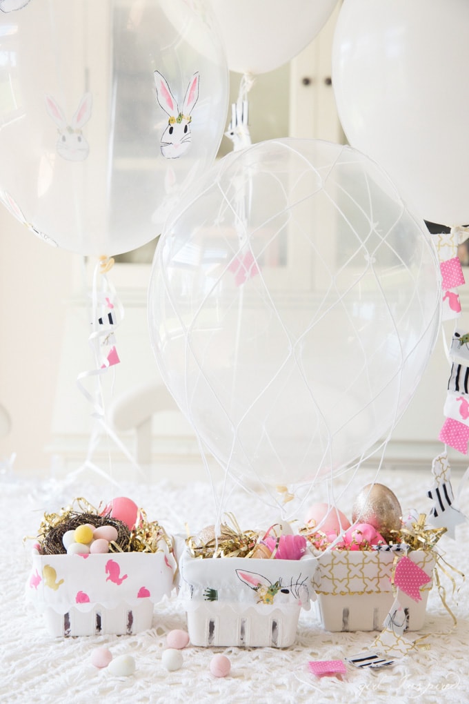 DIY Hot Air Balloon Easter Basket Ideas, and Easter basket liner pattern from Girl Inspired