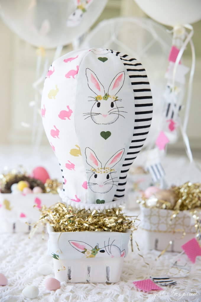 DIY Hot Air Balloon Easter Basket Ideas, and Easter basket liner pattern from Girl Inspired