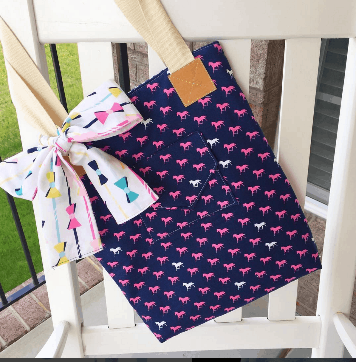 The Derby Tote Bag Sewing Pattern; great simple and versatile tote bag pattern that features 3 different front pocket styles. Great project for a beginning sewist. 