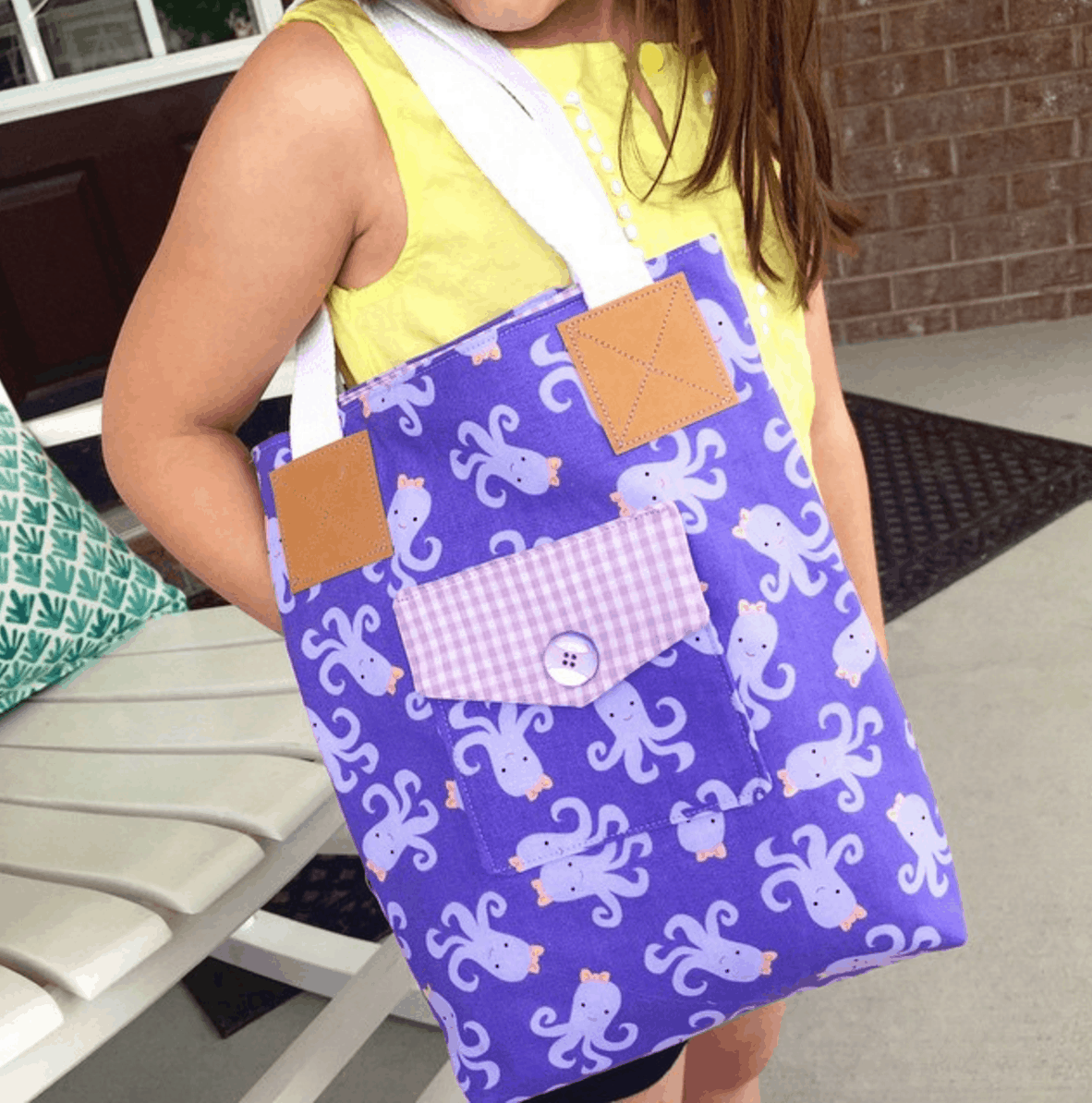 The Derby Tote Bag Sewing Pattern; great simple and versatile tote bag pattern that features 3 different front pocket styles. Great project for a beginning sewist. 