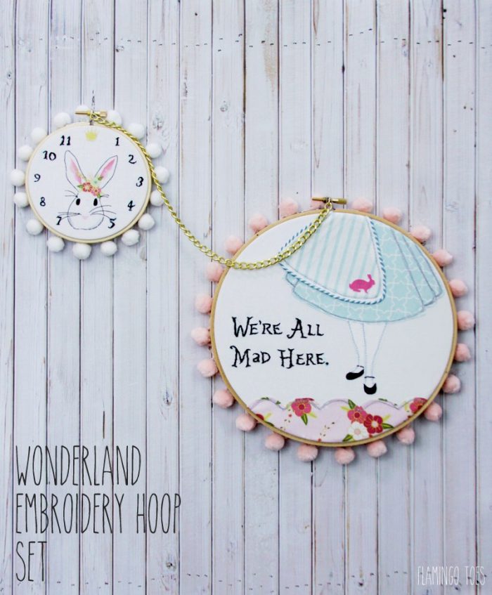 Alice in Wonderland Embroidery Hoop art; Flamingo Toes