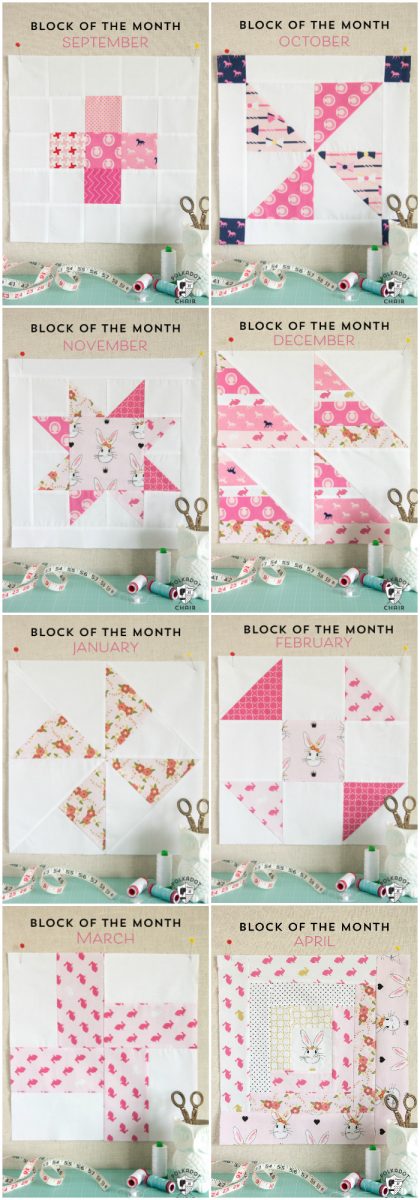 Free Quilt Tutorial and Pattern for a Log Cabin Quilt block; the April Block of the Month offered on the Polka Dot Chair Blog - So many cute quilt block ideas!
