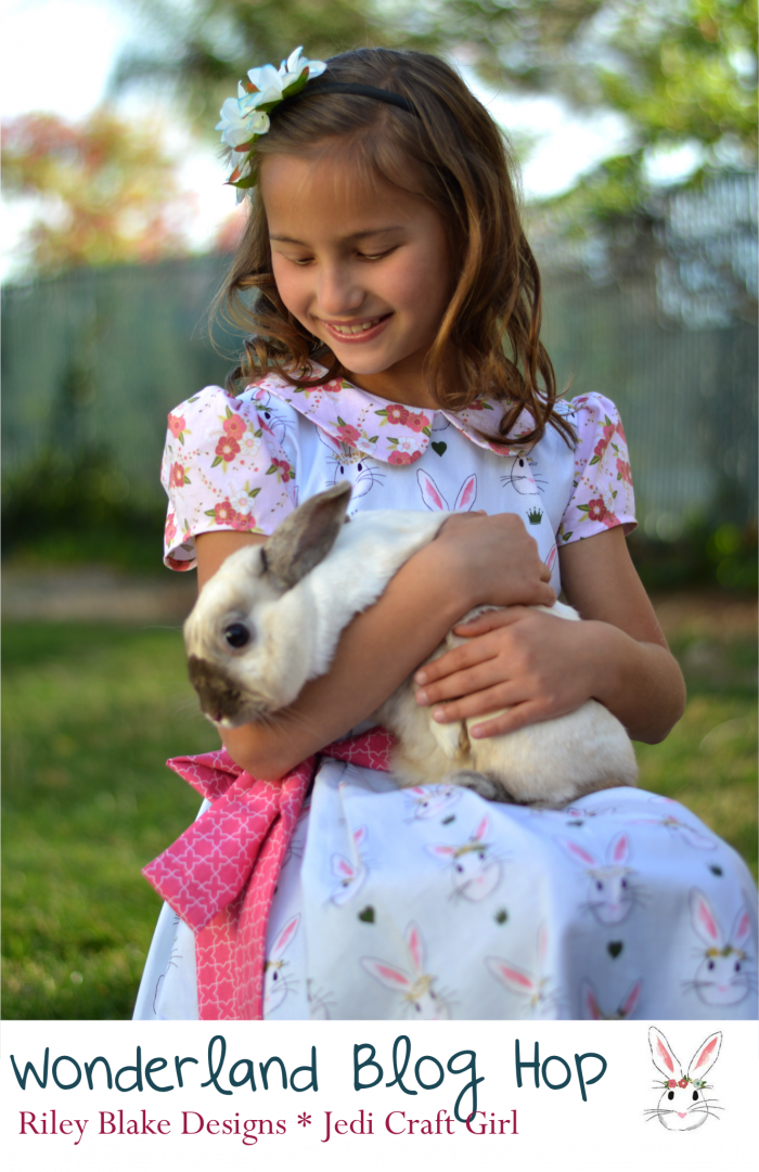 Cute Easter Dress made from Simplicity 1211 sewn in Wonderland Fabric