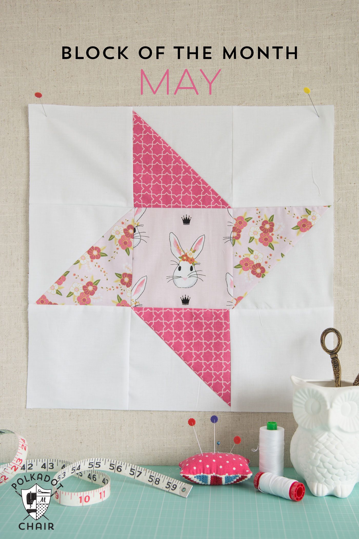 The May Block of the Month in the Polka Dot Chair Quilt Block series, a free tutorial to make a Friendship Star Quilt Block