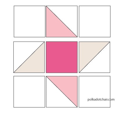 The May Block of the Month in the Polka Dot Chair Quilt Block series, a free tutorial to make a Friendship Star Quilt Block