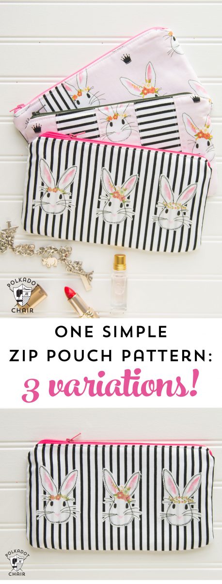 Learn how to take one simple zip pouch sewing pattern and make a few changes to create 3 different variations! So cute!!