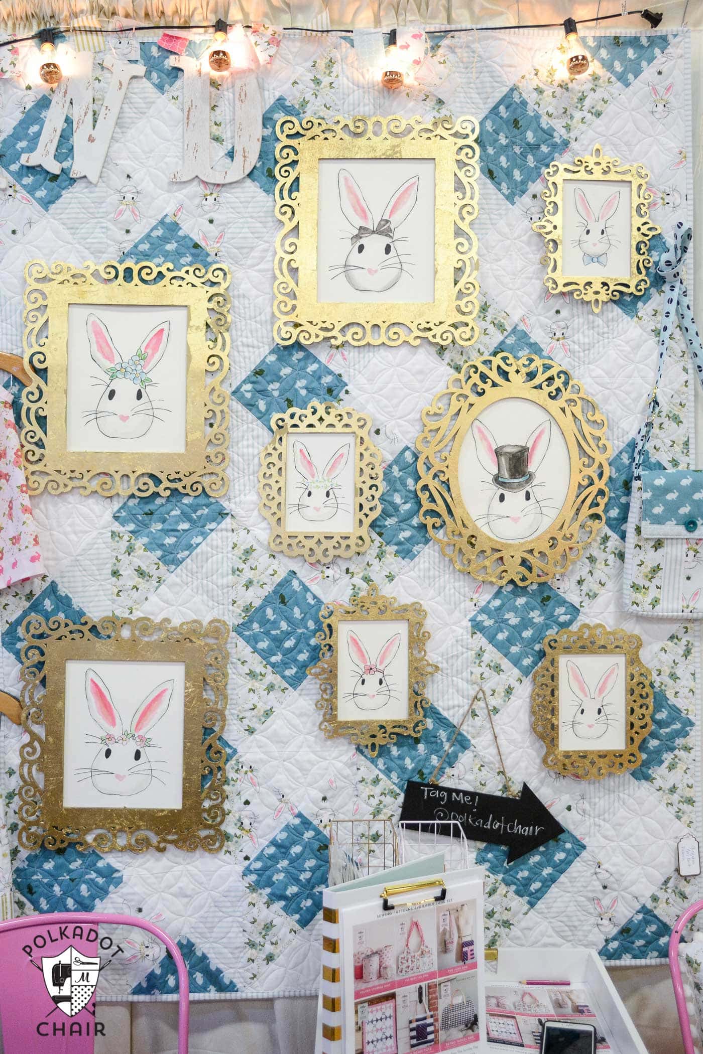 Photos from the Riley Blake booth at Spring Quilt market, lots of cute sewing and quilting projects using Wonderland Fabric