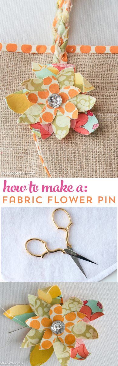 Learn how to make a fabric flower pin or brooch. Makes a cute addition to a handbag or other sewing project. 