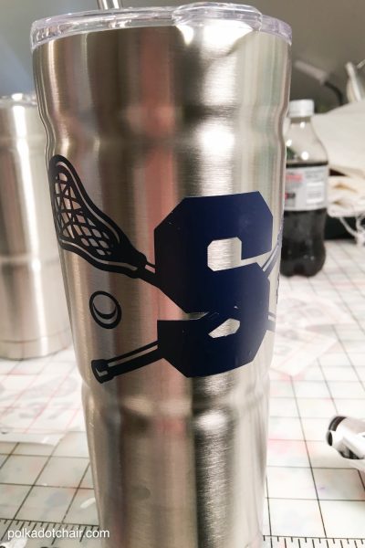 Cute idea for lacrosse team gifts, monogrammed and personalized yeti tumblers... learn how to make them on this site..