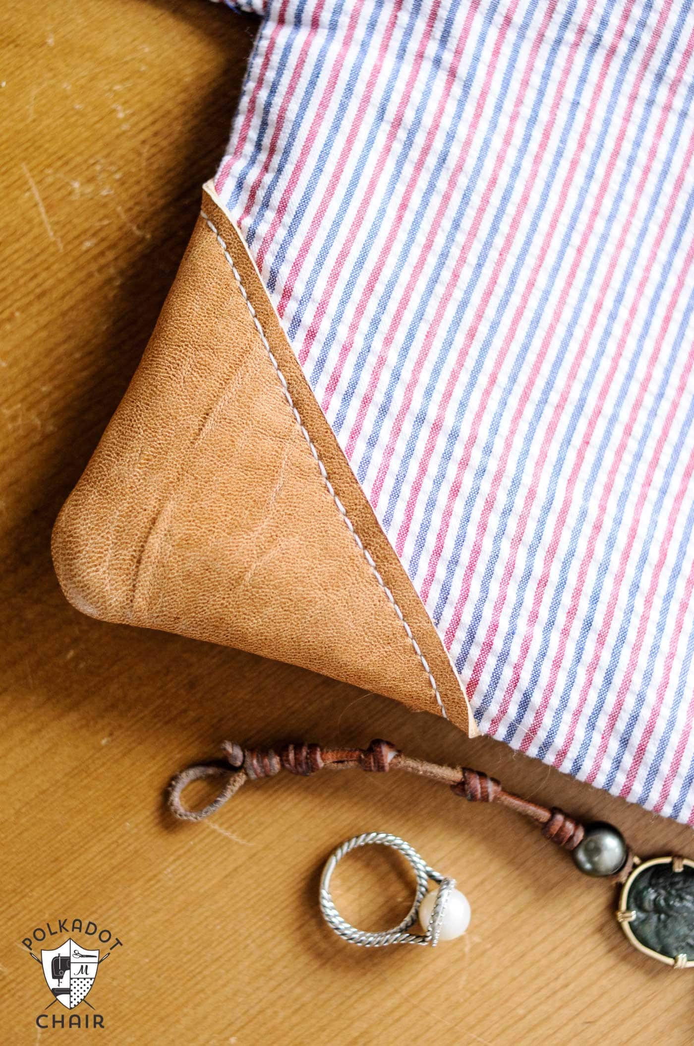 DIY Seersucker and Leather Fold Over Summer Clutch Sewing Pattern & Free Tutorial on polkadotchair.com