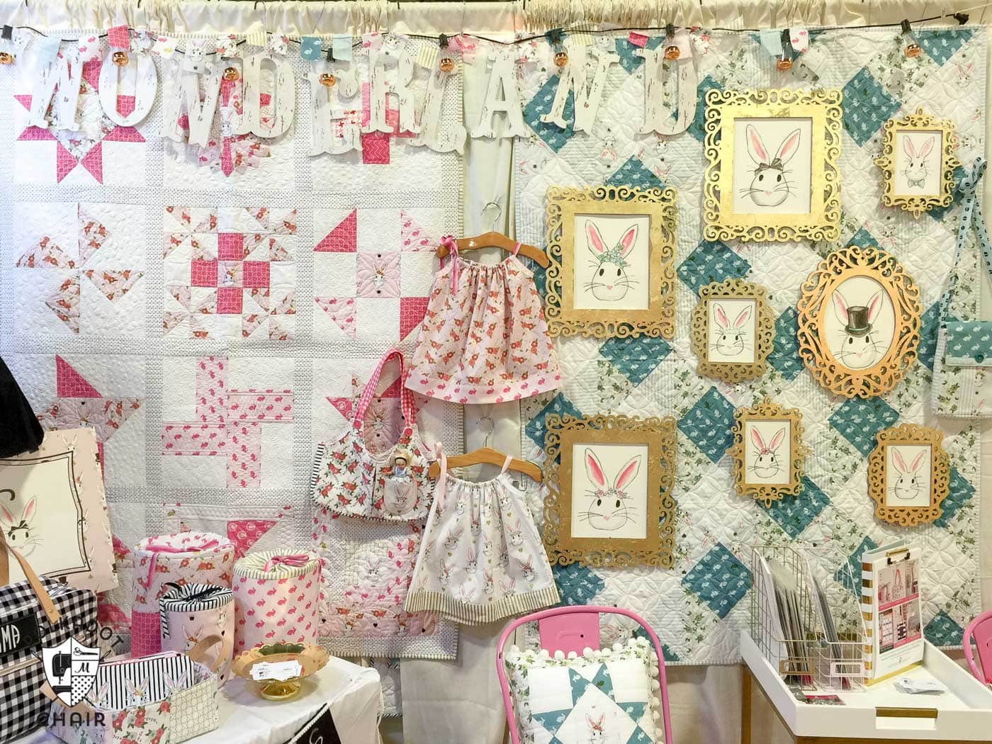 Photos from the Riley Blake booth at Spring Quilt market, lots of cute sewing and quilting projects using Wonderland Fabric