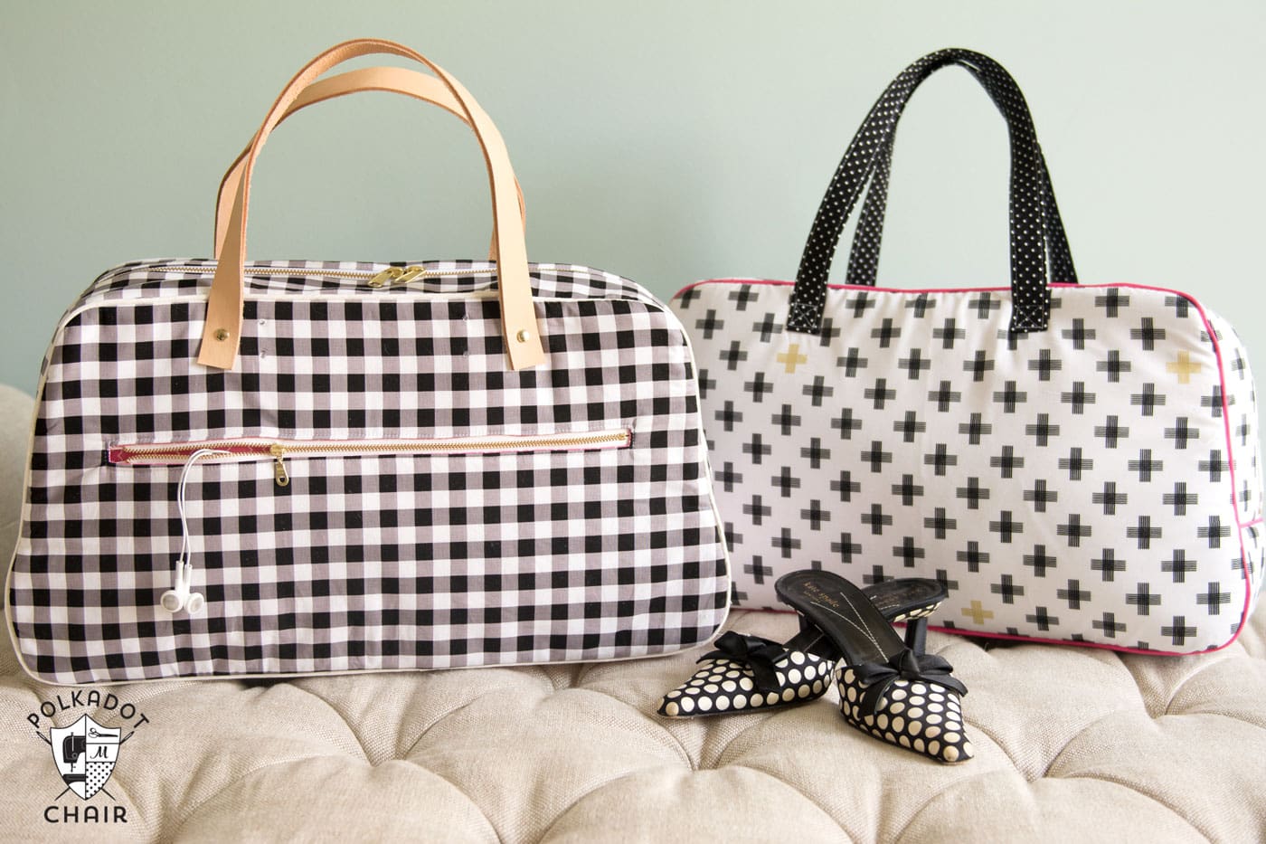 Retro Travel Bag Sewing Pattern by Melissa Mortenson; makes a cute weekend bag and can be made with leather straps or sewn purse handles. Would be a cute DIY summer travel bag.