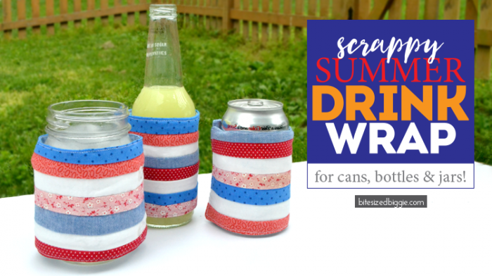 How to make a scrappy summer drink wrap (or cozy) - super cute summer sewing project by Bite Sized Biggie