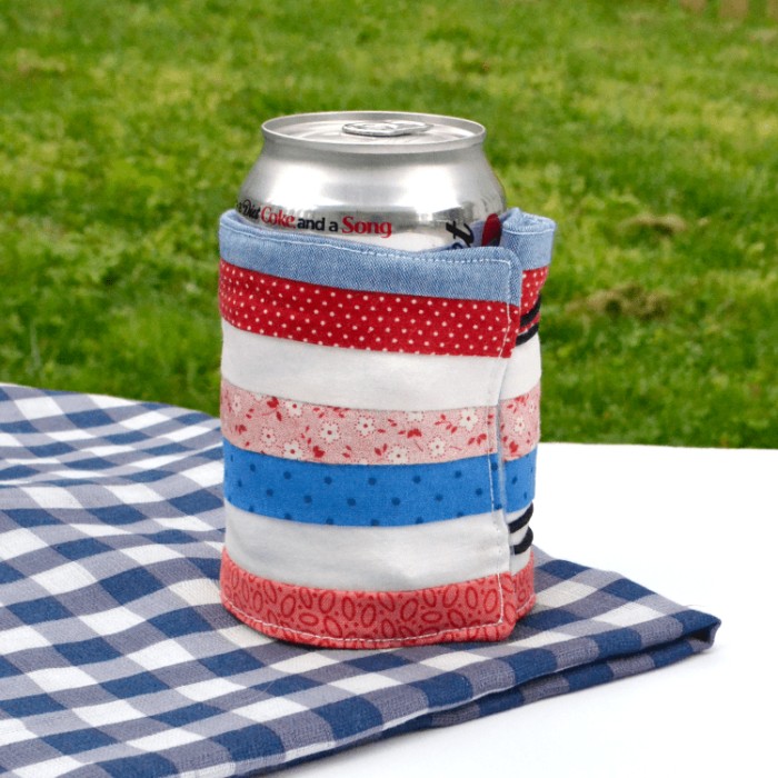 How to make a scrappy summer drink wrap (or cozy) - super cute summer sewing project by Bite Sized Biggie