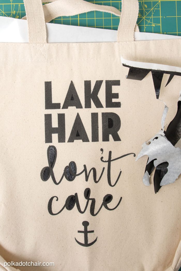 DIY "Lake Hair Don't Care" Stenciled Summer Tote bag with free svg file download by Melissa of polkadotchair.com