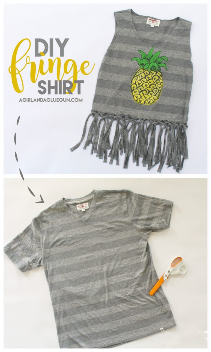 How to make a fringe tank top from a t-shirt. Includes instructions to paint the pineapple too!