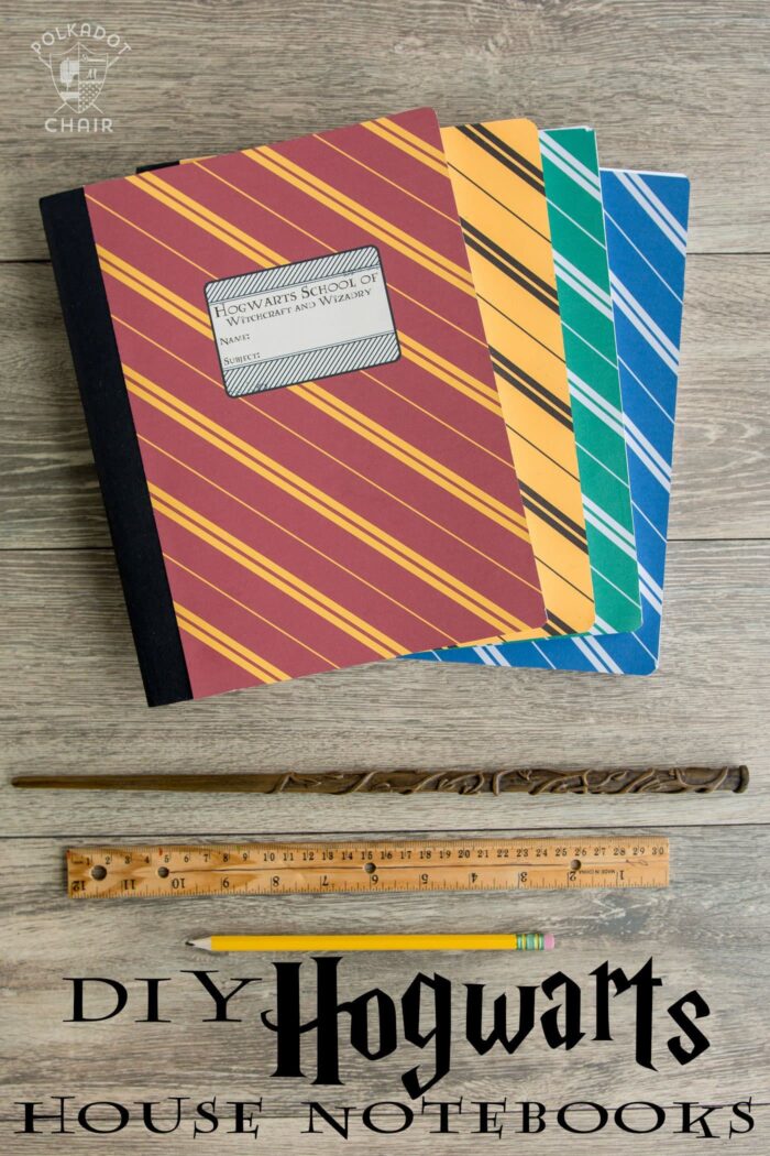 DIY Harry Potter Hogwarts Notebooks; with free printable covers for each house on polkadotchair.com