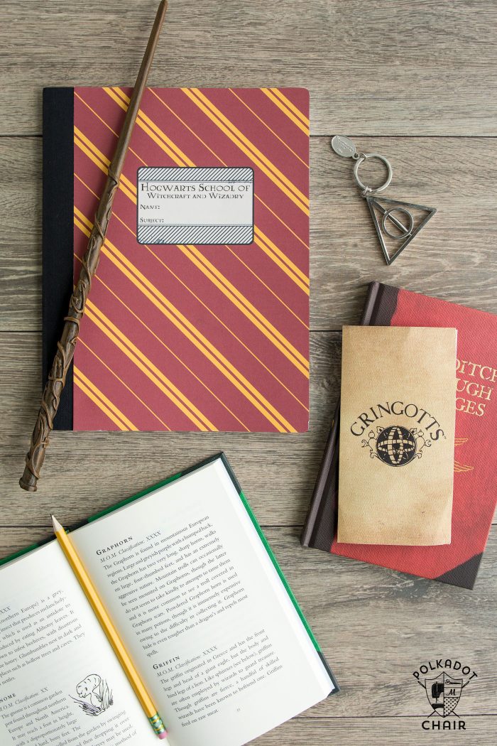 DIY Harry Potter Hogwarts Notebooks; with free printable covers for each house on polkadotchair.com