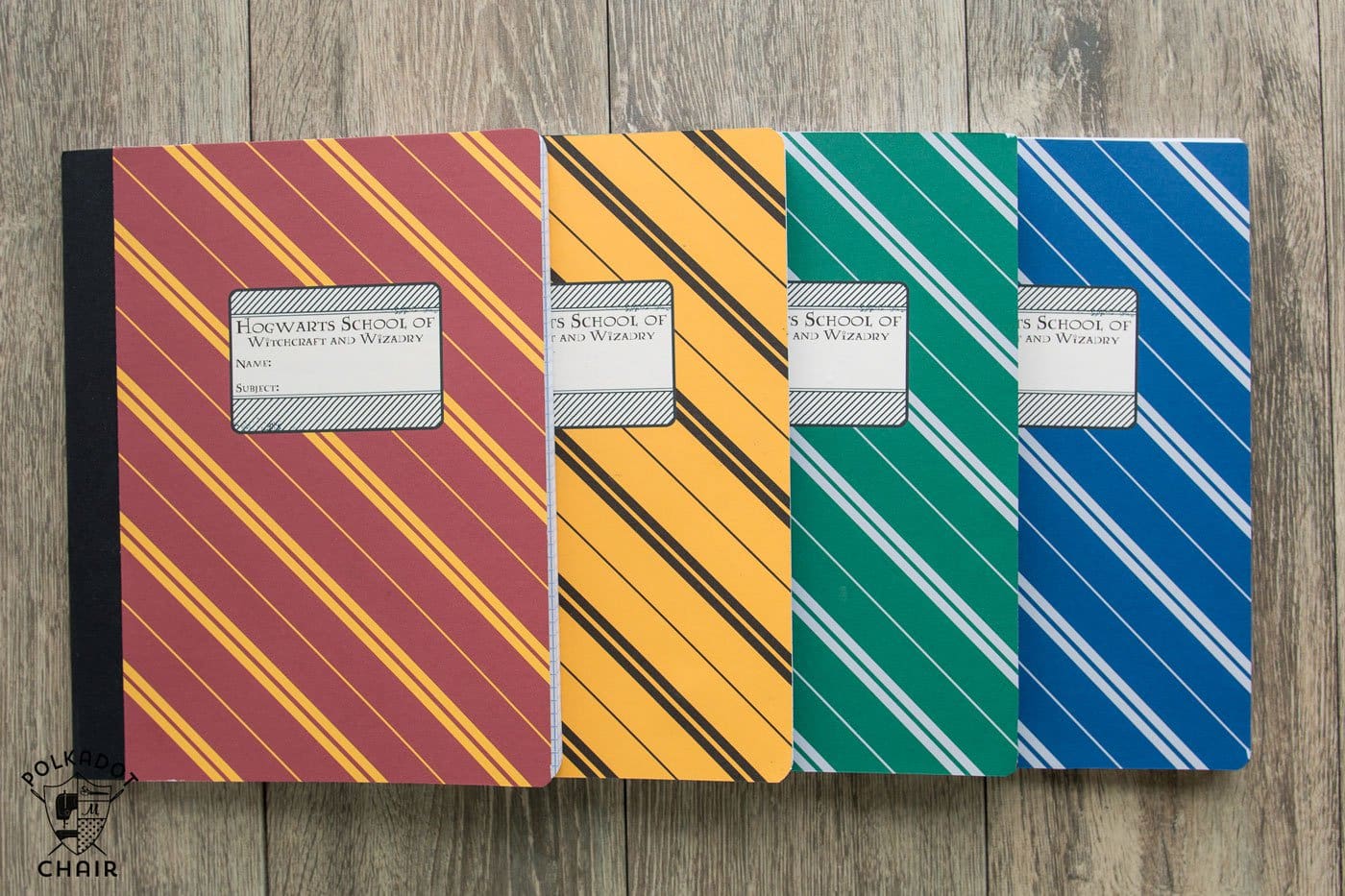 DIY Harry Potter Hogwarts Notebooks; with free printable covers for each house on polkadotchair.com