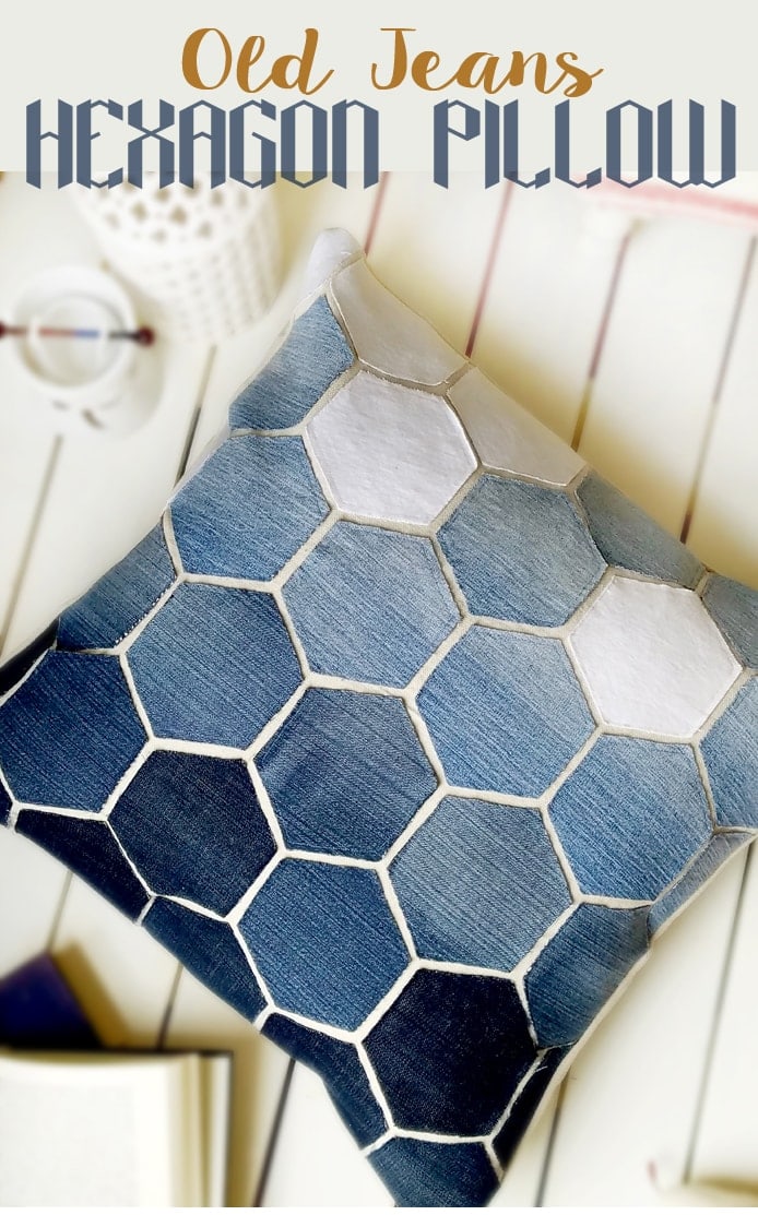 Old Jean Hexagon Pillow Tutorial 