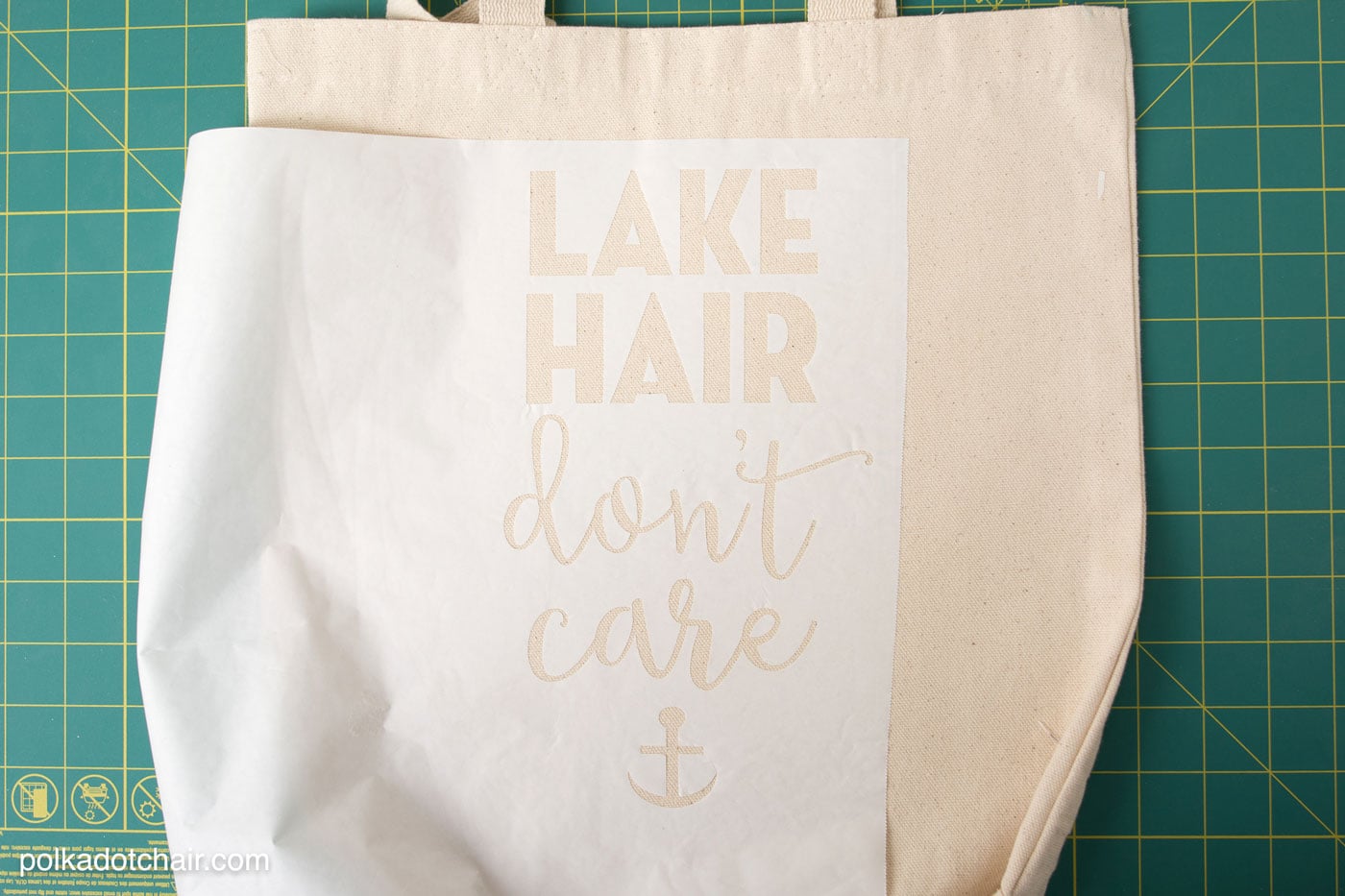 DIY "Lake Hair Don't Care" Stenciled Summer Tote bag with free svg file download by Melissa of polkadotchair.com