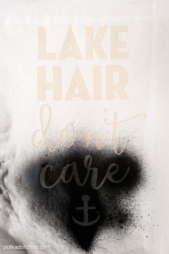 DIY "Lake Hair Don't Care" Stenciled Summer Tote bag with free svg file download by Melissa of polkadotchair.com