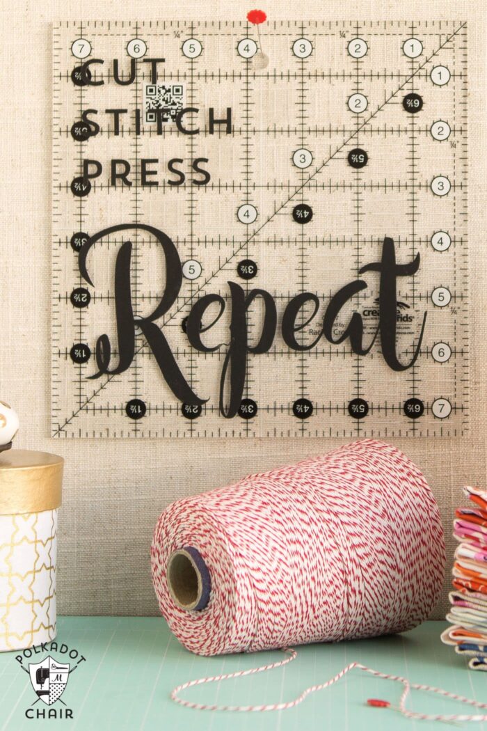 DIY Sewing and Quilting Decals for Quilt Rulers or to use as wall decor in a sewing room {includes link to free svg cut files}; cute sewing room decorating ideas