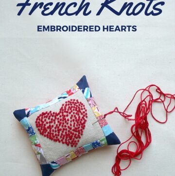 French Knots Embroidered Hearts Pincushion