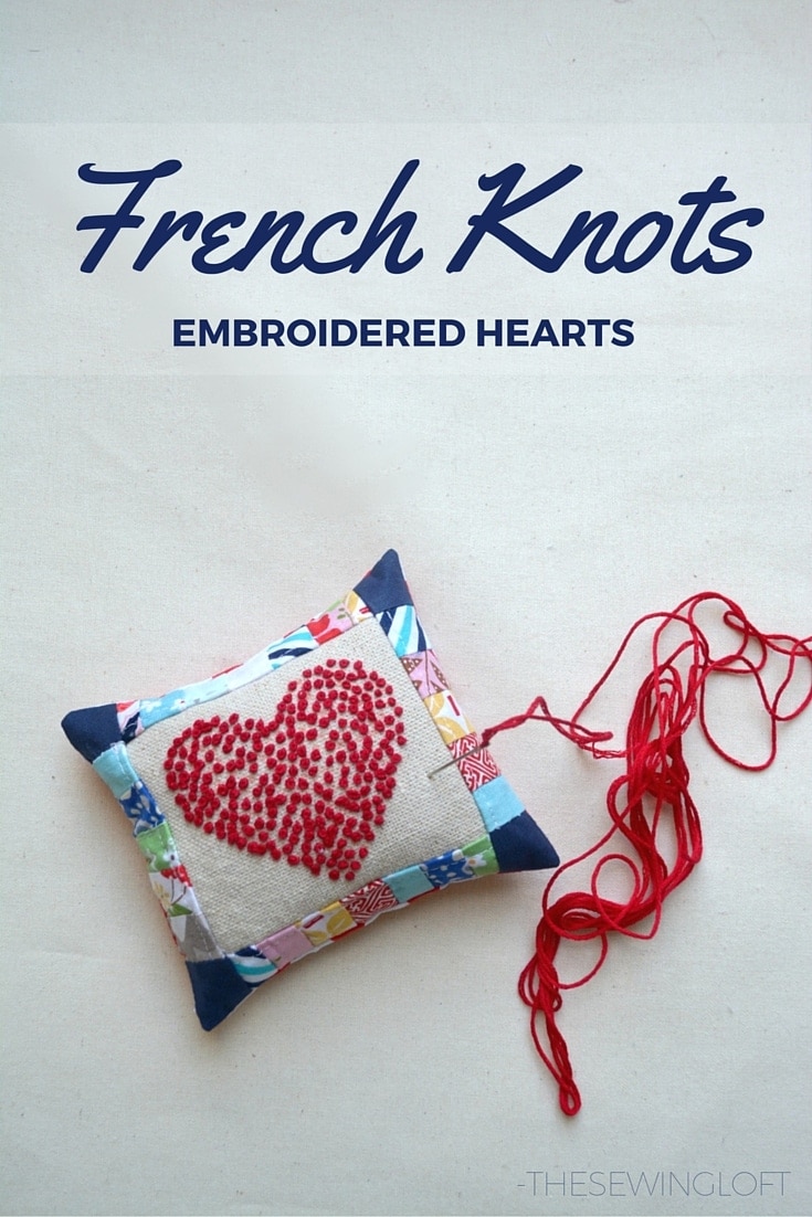 French Knots Embroidered Hearts Pincushion