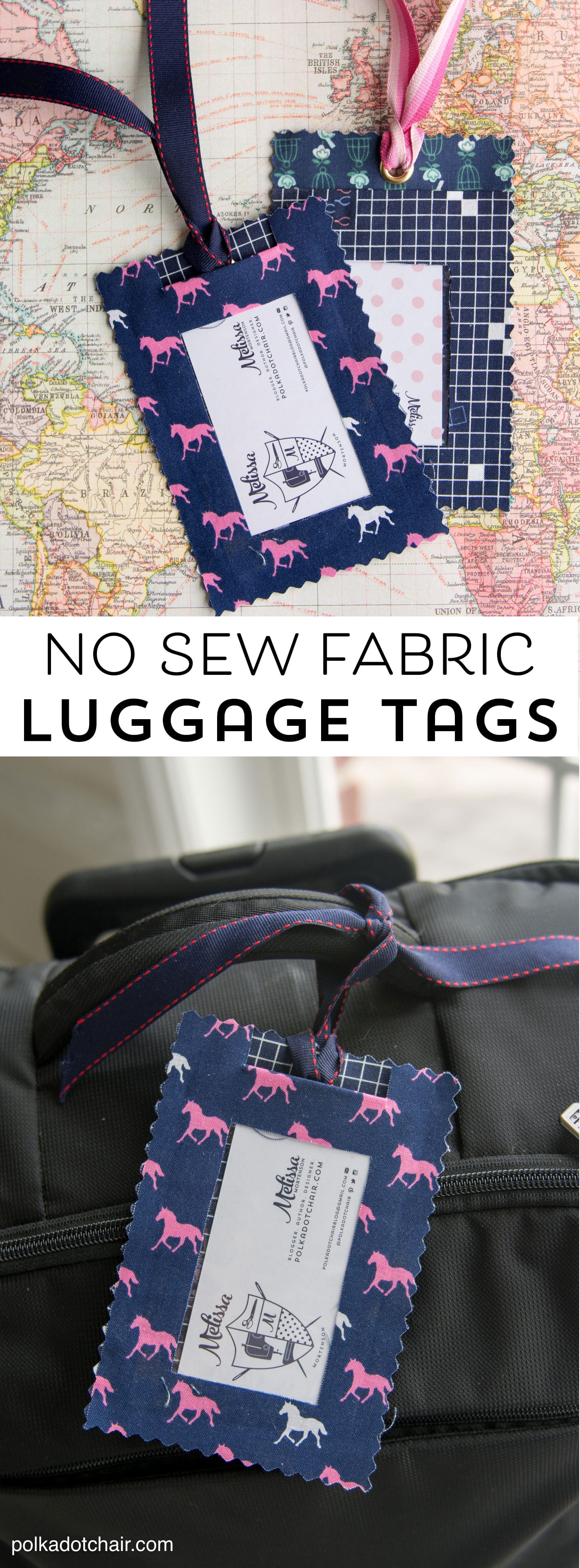 DIY Fabric Luggage Tags; so easy to make and they are no sew
