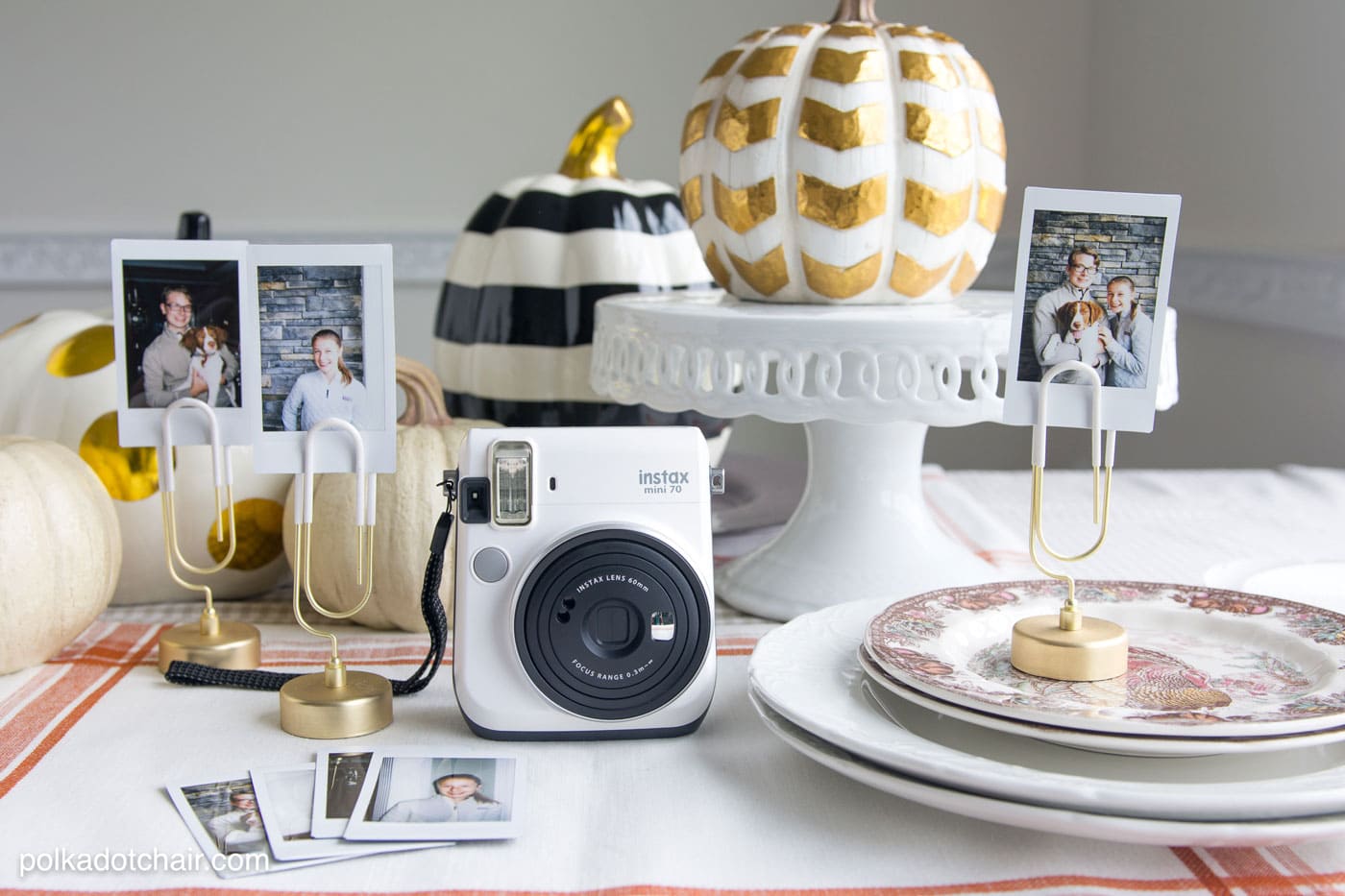 Cute idea for Thanksgiving Place Cards- DIY Photo place cards using Instax photos