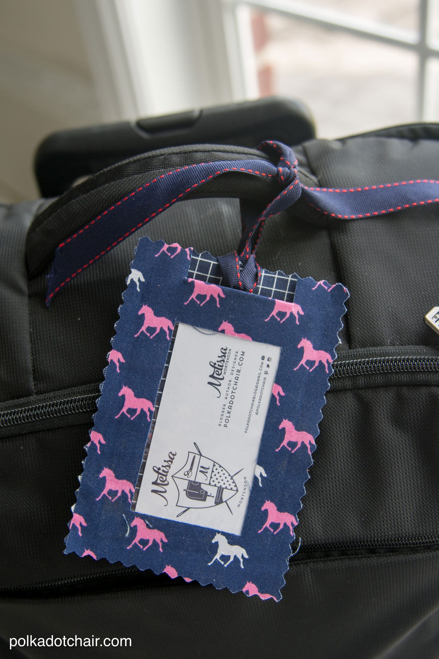 DIY Fabric Luggage Tags; so easy to make they are no sew by Melissa of polkadotchair.com