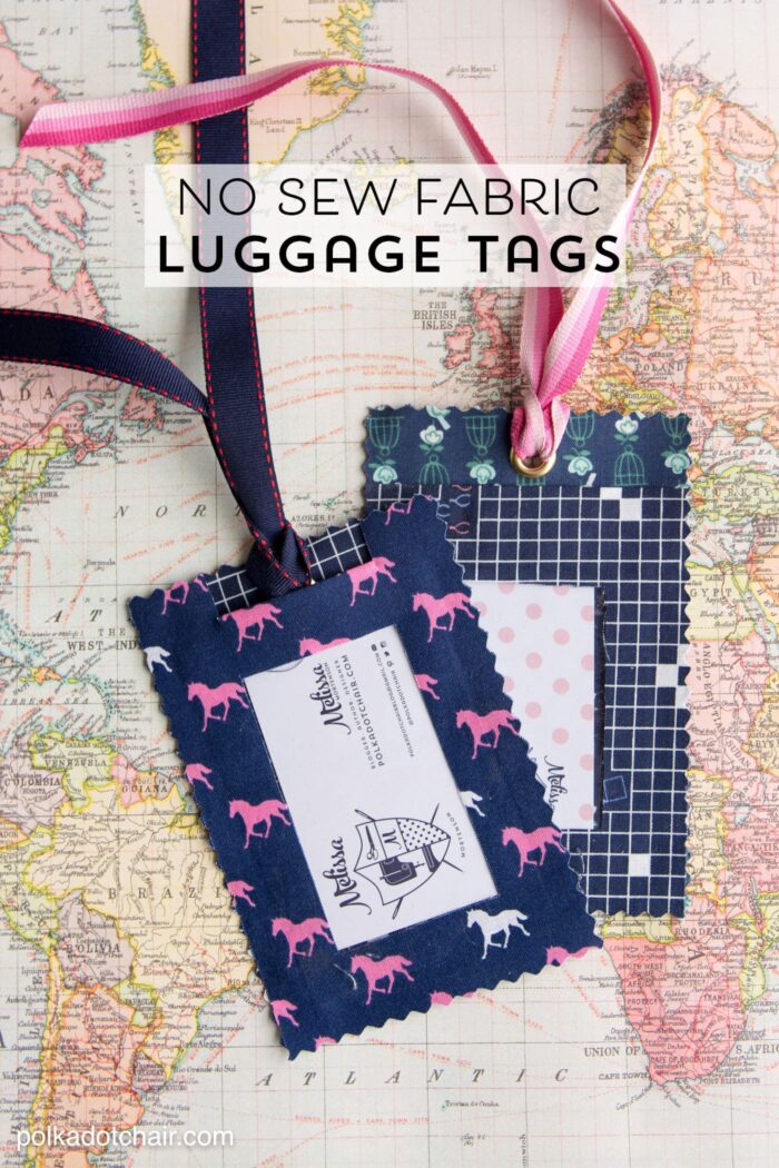 DIY Fabric Luggage Tags; so easy to make they are no sew by Melissa of polkadotchair.com