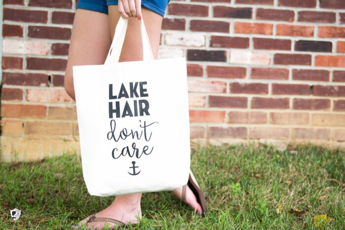 DIY "Lake Hair Don't Care" Stenciled Summer Tote bag with free svg file download by Melissa of polkadotchair.com