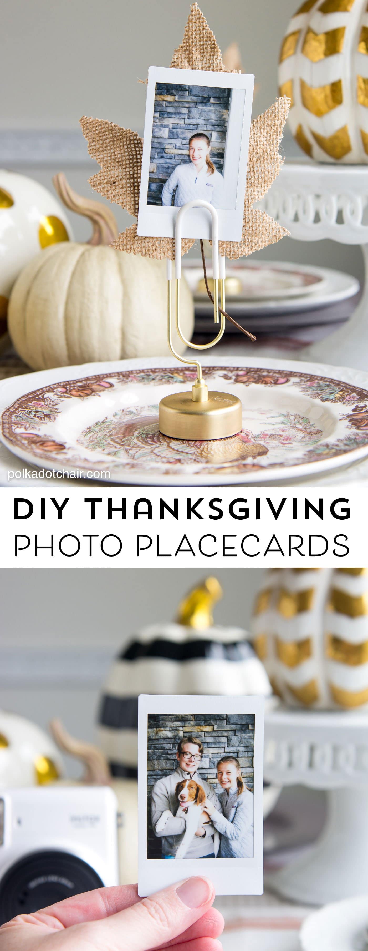 Cute idea for Thanksgiving Place Cards- DIY Photo place cards using Instax photos