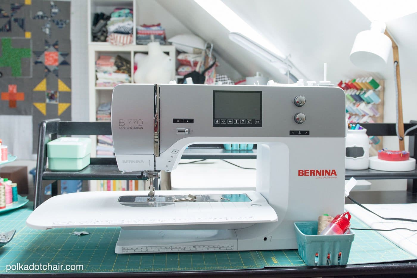 Sewing machine on cutting table