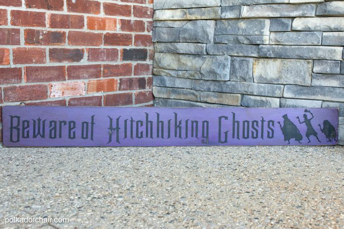 How to make your own Wood Halloween Sign; A cute "Beware of Hitchhiking Ghosts" Haunted Mansion Inspired DIY Project!