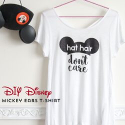 Make your own DIY Disney T-shirt with this free cut file and iron on vinyl. Cute "hat hair don't care" Mickey Ears Disney tshirt!