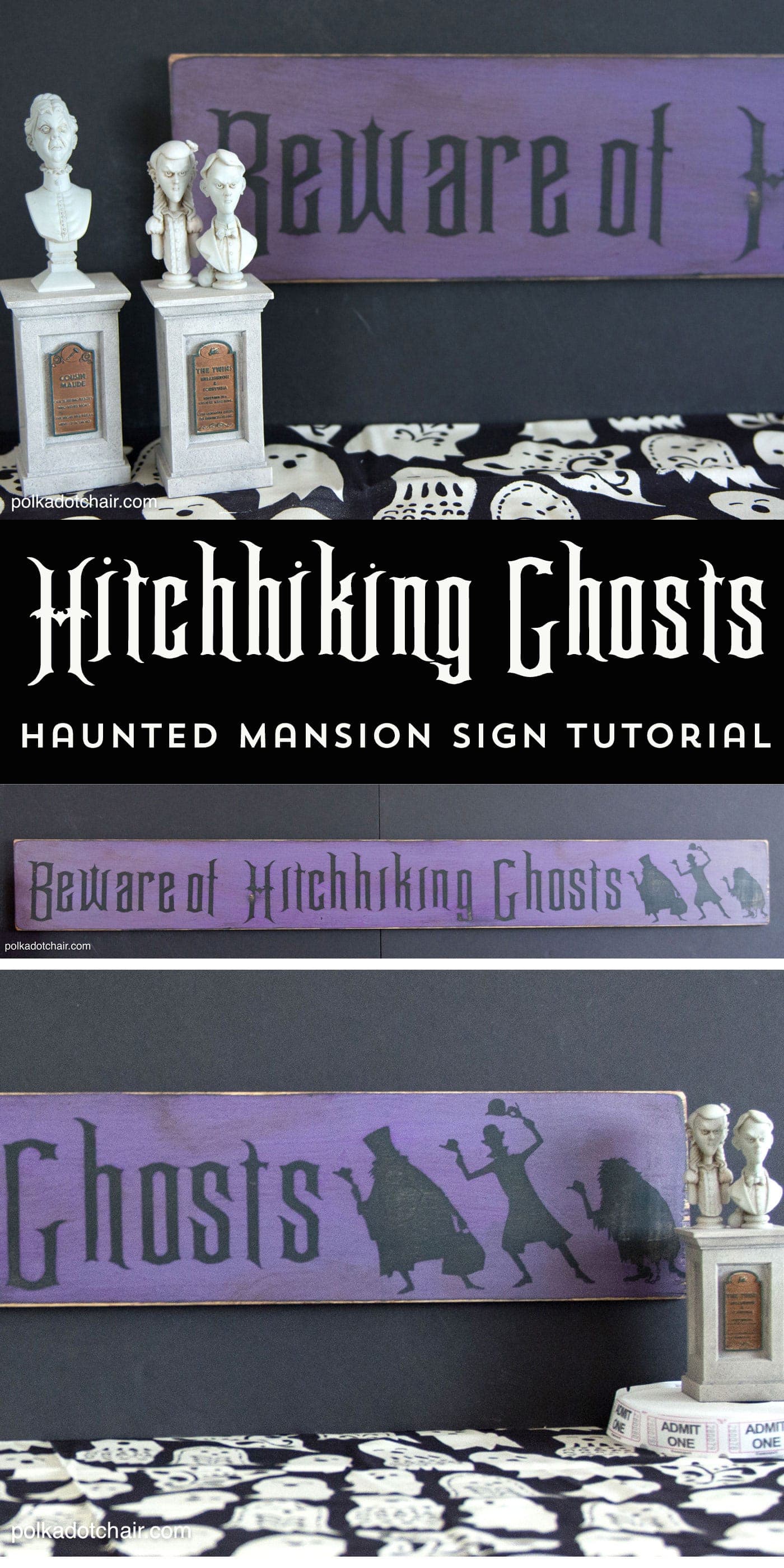How to make a Haunted Mansion Sign, Beware of Hitchhiking Ghosts, a Haunted Mansion Craft and Decoration Idea