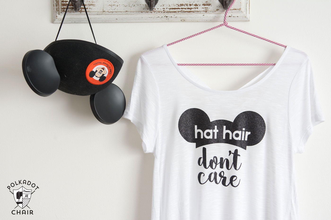 DIY Disney T-Shirt; Hat Hair, Don't Care - The Polka Dot Chair DIY Disney T-Shirt; Hat Hair, Don't Care - The Polka Dot Chair