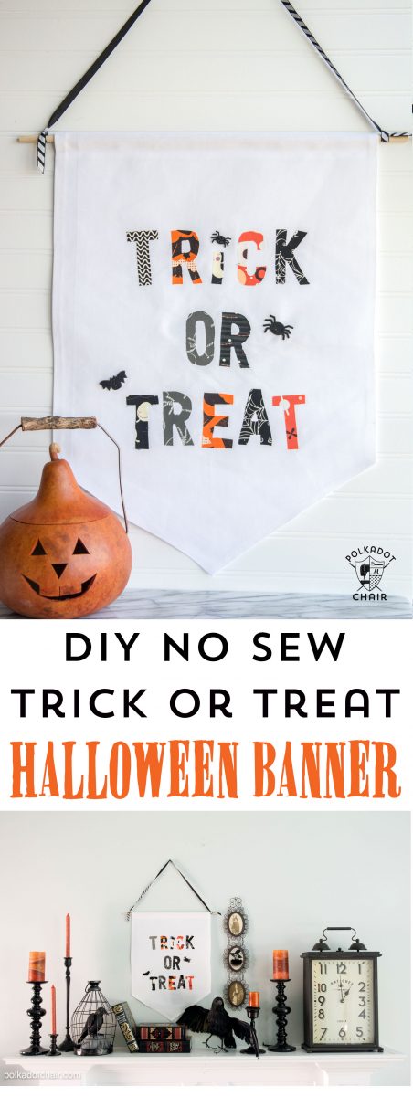 DIY Trick or Treat Halloween Banner- so easy to make it's no sew, site includes a free pattern for the lettering