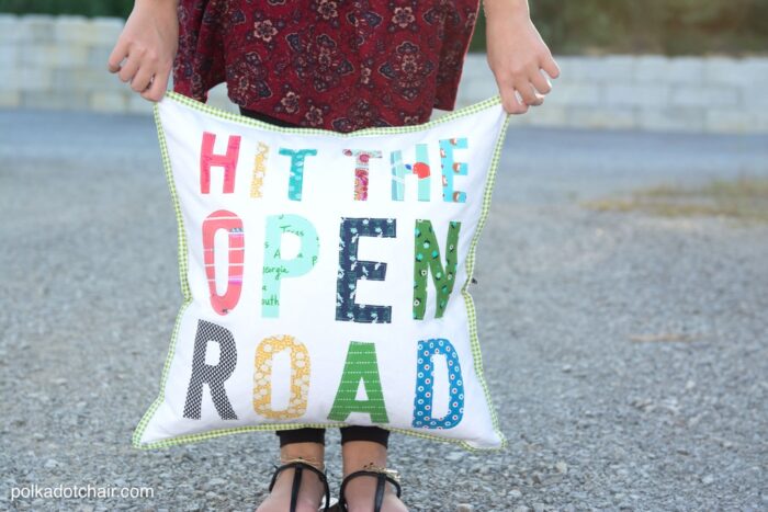 Free tutorial for a Hit the Open Road pillow, a fun DIY project for an RV or camper. Plus why our family loves to "Go RV'ing"