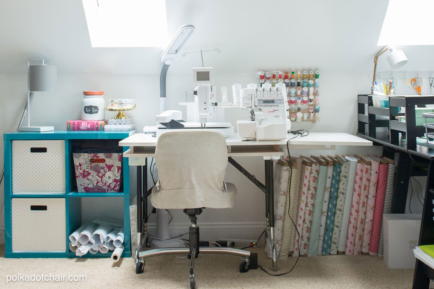 Sewing machine on a white table