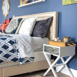 Blue and white bedroom decorating ideas and yogabed review on polkadotchair.com