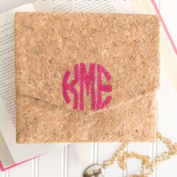 Free sewing pattern for a DIY Monogrammed Cork Clutch on polkadotchair.com